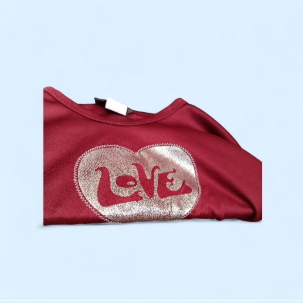 Indie Sleaze Long Sleeve Cropped Top LOVE Heart Burgundy Silver 90s Grunge Y2K - Picture 13 of 13